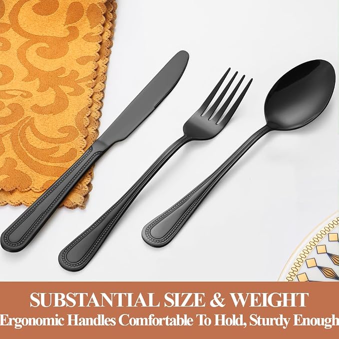 20 Pcs Black Silverware Set for 4, Food Grade Stainless Steel Flatware Set - Image 5