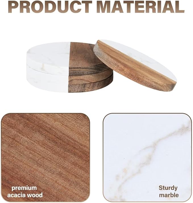 Coasters Set of 4 for Drinks, Marble-Wood Spliced Coaster for Tabletop - Image 3