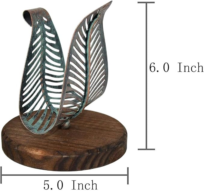 OwlGift Freestanding Modern Napkin Holder w/Golden Turquoise Metal Leaf & Brown - Image 7