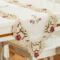 LeLehome 15 Inch X 96 Inch Table Runner, Classic Flowers Embroidered Lace Beige by LeLehome