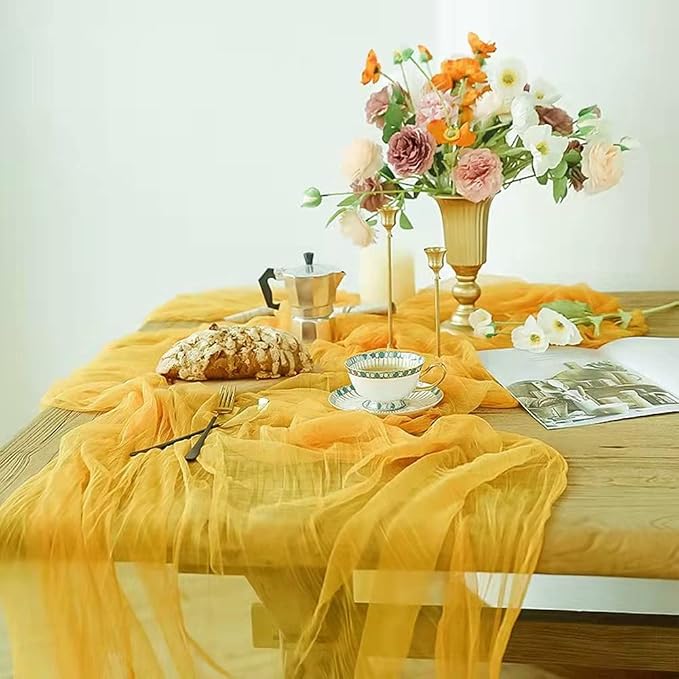 Yellow Cheesecloth Table Runner Cheese Cloth Wedding Birthday Party Decor | - Image 4