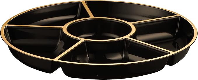 Plasticpro 6 Sectional Round Plastic Serving Tray/Platters Black & Gold Pack of - Image 8