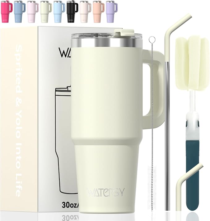 20 oz Tumbler with Handle, Tumbler with Lid and Straw, Double Wall Insulated by Watersy