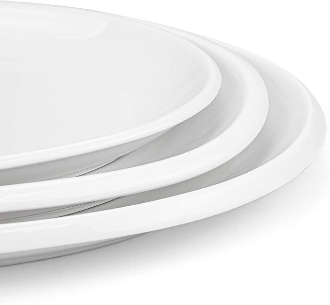 Foraineam Set of 3 Sizes Porcelain Oval Serving Platters White Dinner Plates - Image 4