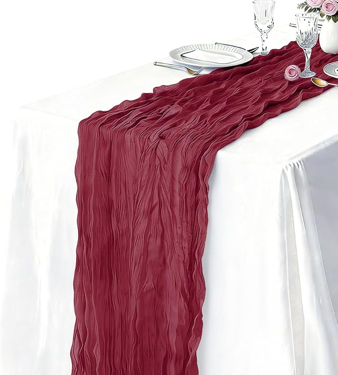 3 Pack Burgundy Cheesecloth Table Runner 21 x 120 Inch Boho Gauze Sheer Table - Image 2