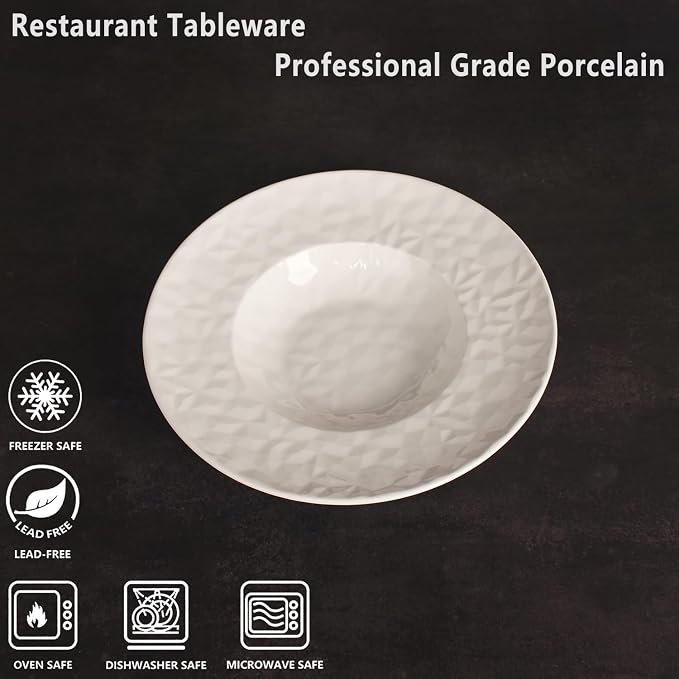 Porcelain Soup Bowls soup Plate Pasta Bowl Set of 4 Shallow Bowl Plates - Image 3