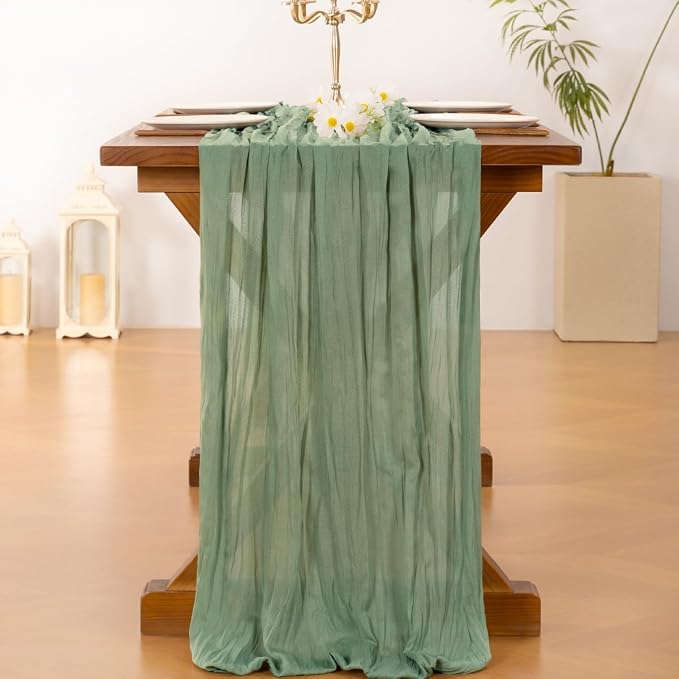 Cheesecloth Table Runner Summer Boho Wedding Birthday Party Home Decor | Sage - Image 3
