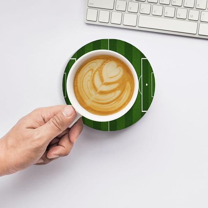 Green Soccer Football Field Coasters Set of 4, Absorbent Ceramic Drink Coasters - Image 6
