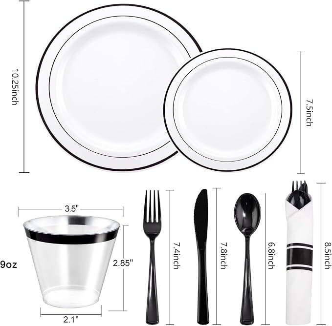 WELLIFE 350Pcs Black Plastic Dinnerware - Image 2