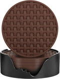 Brown Silicone Coaster with Holder Set of 6, 4 Inch Non-Slip Cup Mats | Round by Bangkee