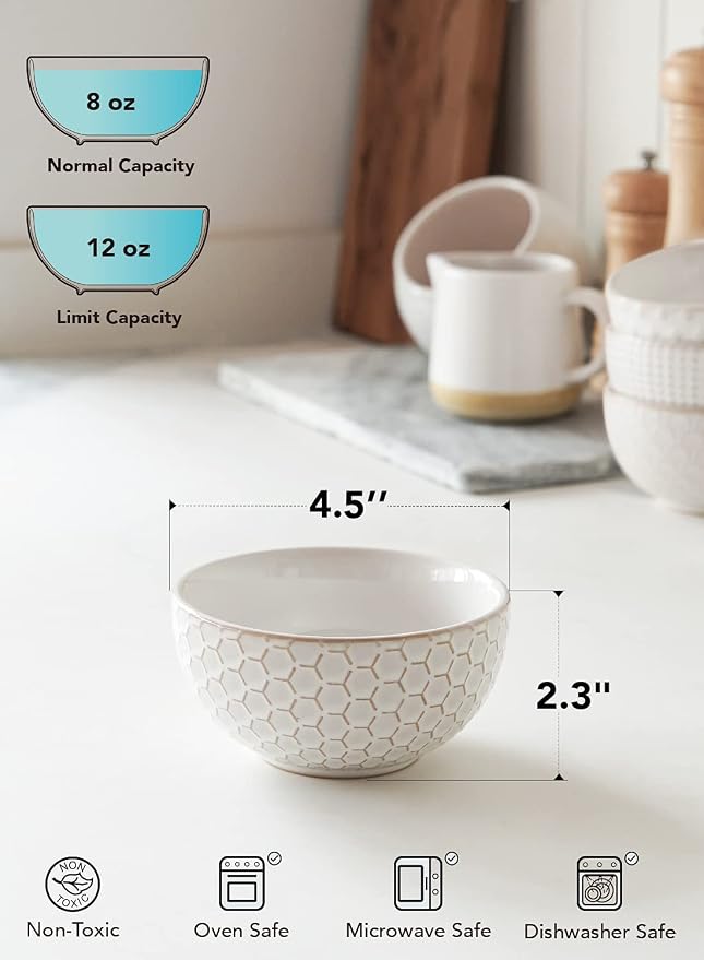 LE TAUCI Small Bowls 12 OZ, Ice Cream Bowl, Ceramic Embossment Stoneware Bowl - Image 4