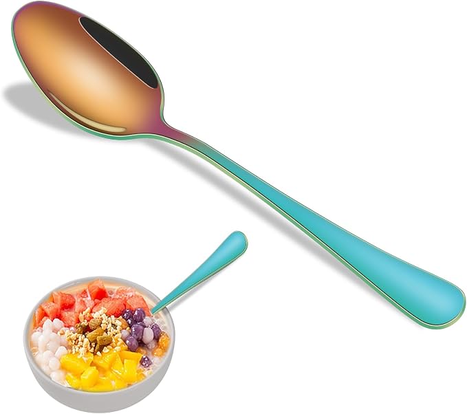 7.3 Inch Dinner Spoons Set, 8 Pieces Stainless Steel Tablespoons Set, Colorful by DEHOVKitchen