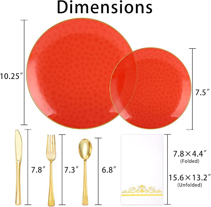 150 Pcs Red Plastic Dinnerware Set, Disposable Plates - Image 2