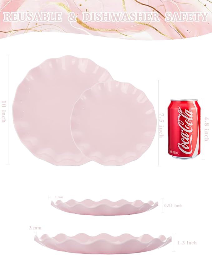 LIYH 24 Pcs Pink Plastic Plates Reusable, Light Weight Daisy Wavy Plate Parties - Image 3