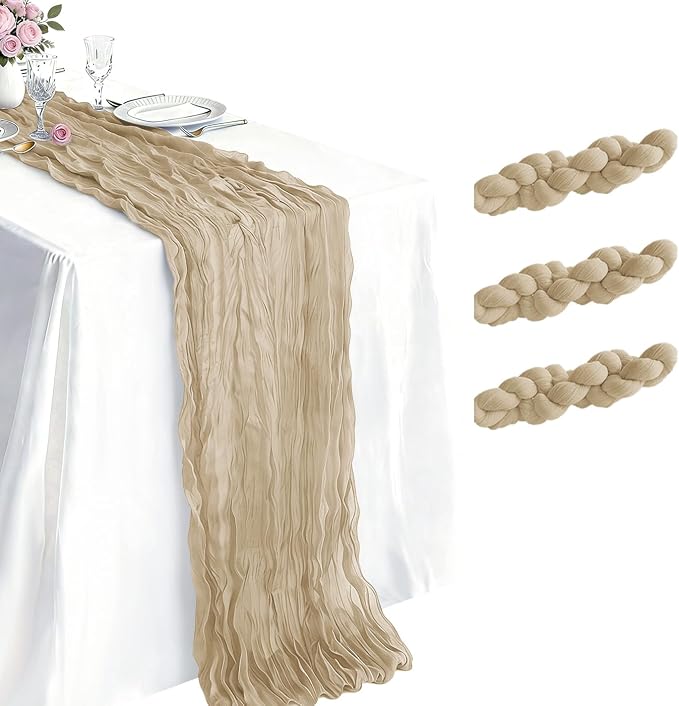 3 Pack Beige Cheesecloth Table Runner 21 x 120 Inch Boho Gauze Sheer Table by Unknown