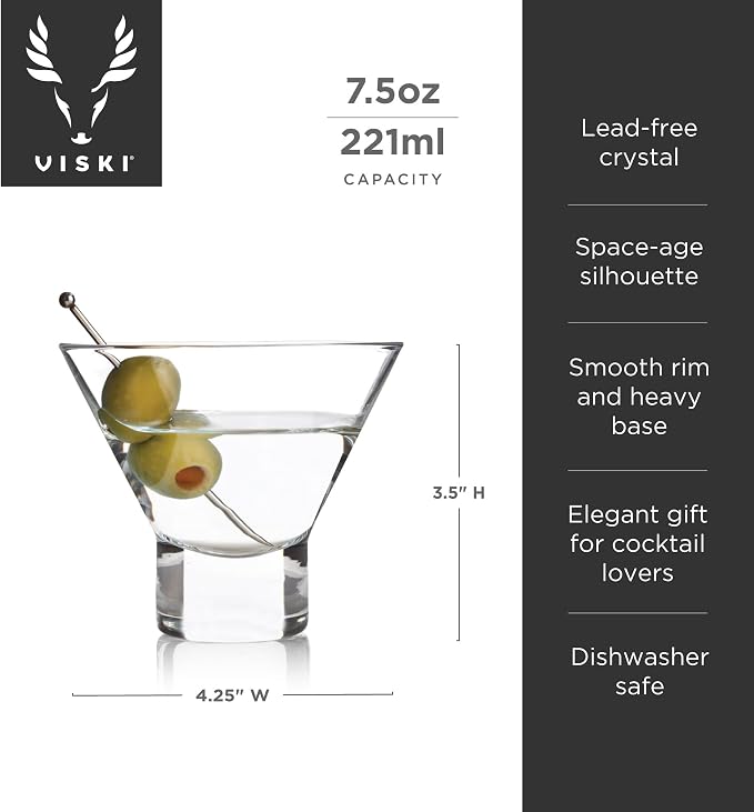 Viski Heavy Base Stemless Martini Glasses Set of 2, Crystal Cocktail Glasses - Image 3