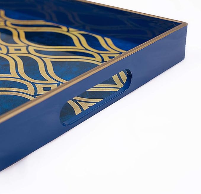 Blue Decorative Tray with Handles, Plastic Serving Tray - Image 4