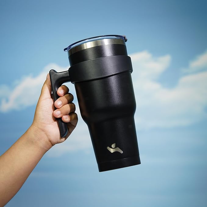 Konokyo 30 oz Tumbler with Handle and Straw, Insulated Travel Mug | Black; - Image 5