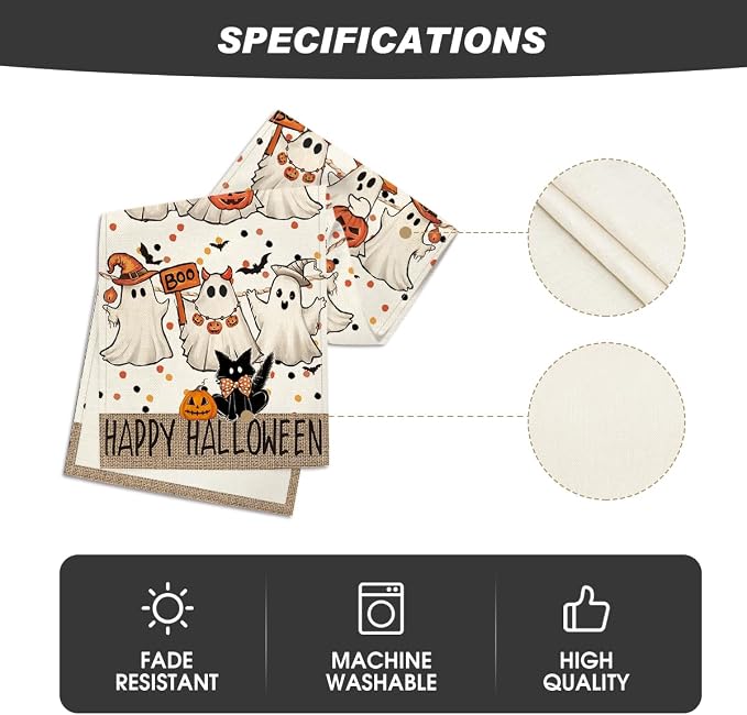 Artoid Mode 210 GSM Halloween Table Runner 13x90 Inch Home Party Decor | Beige - Image 5