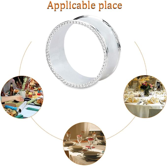 6 Pcs Stainless Steel Bead Side Napkin Rings - Image 6