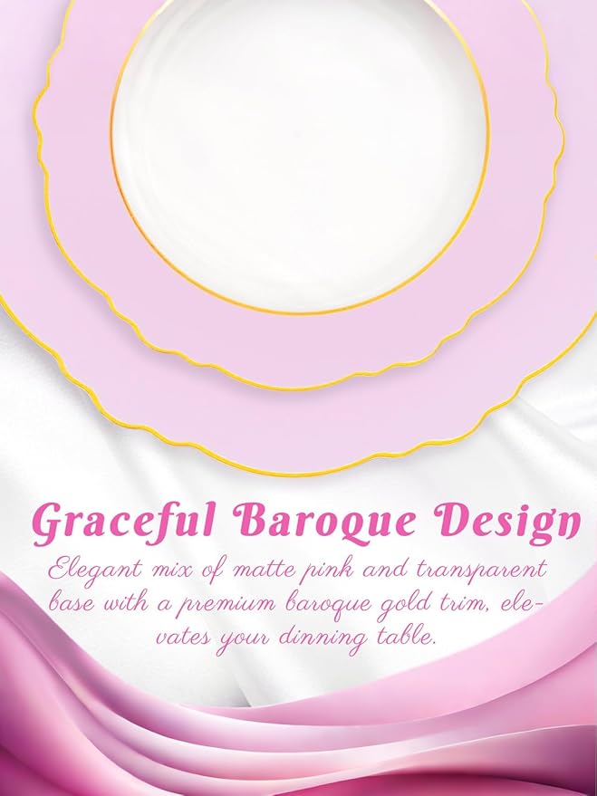60Pcs Pink Plates Disposable - Image 4