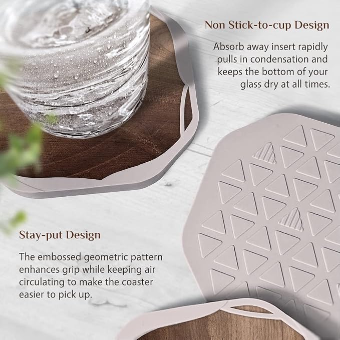 UMIRRO Absorbent Felt & Silicone Drink Coasters Set of 4, Wood Grain | - Image 4