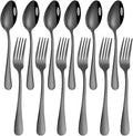 Set of 12, findTop Heavy-duty Forks and Spoons Cutlery Set- Black by findTop