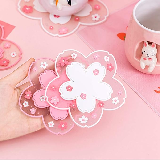 Sakura Coasters Set of 6 Kawaii Cup Mat Anti-Skid Pot Bowl Pad Placemats PVC - Image 4