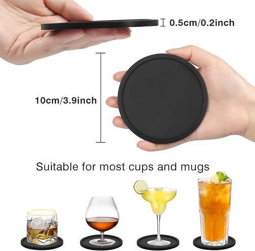 2 Pack Silicone Coasters for Drinks, Round Black Coaster - Image 2