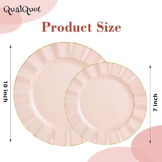 120PCS Blush Pink Plastic Plates, Wavy Plates - Image 2