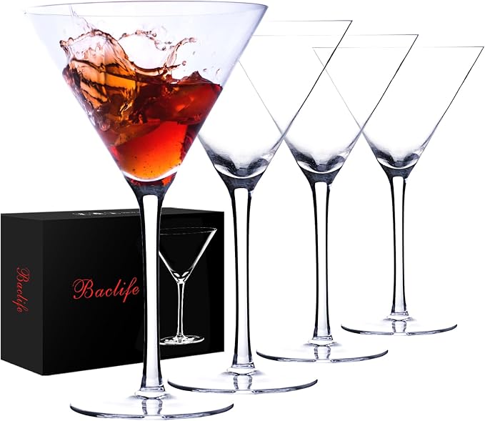 Handblown Crystal Martini Glasses Set of 4-9.5 oz Coupe Glass Set by BACLIFE