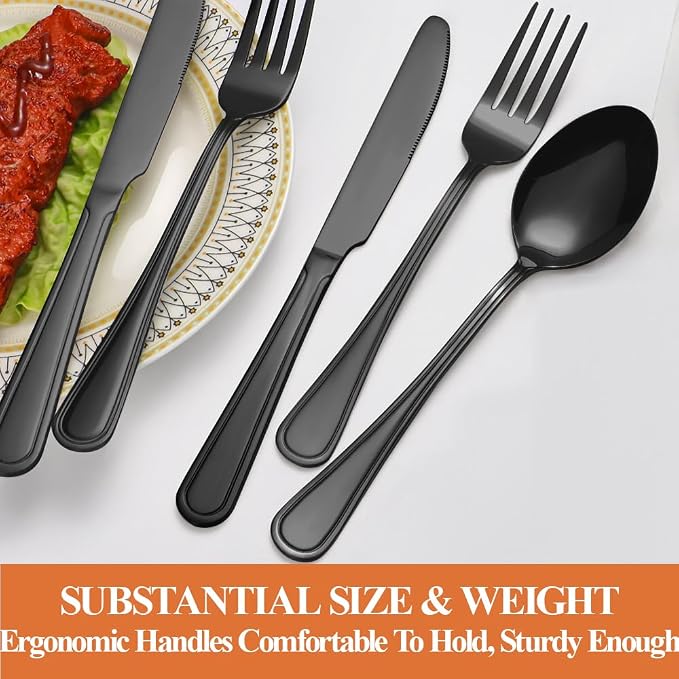 40 Pcs Black Silverware Set for 8, Food Grade Stainless Steel Flatware Set - Image 5