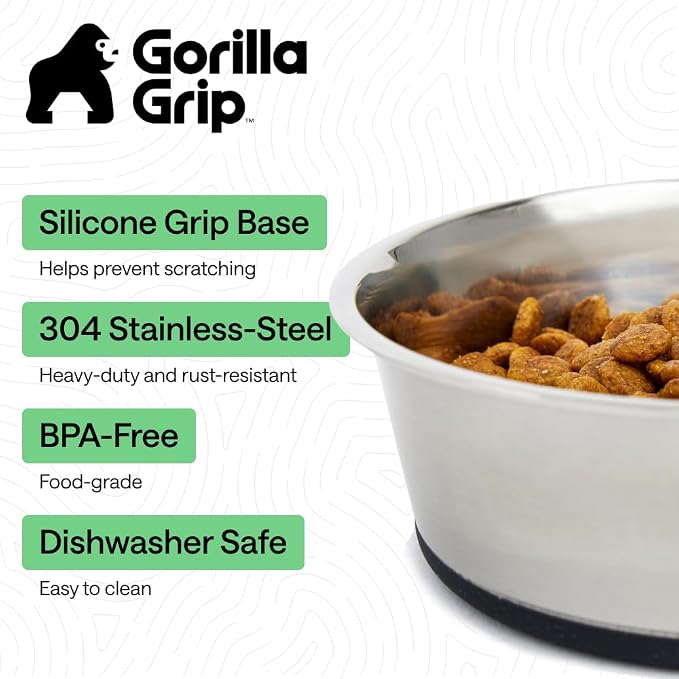 GORILLA GRIP Dog Bowl, Holds 2 Cups, Food Grade 304 Stainless Steel Food and - Image 2