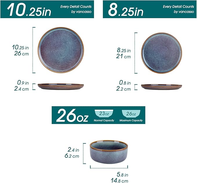 vancasso PLAYA Plates and Bowls Sets, 12 Pieces Grey-Blue Dinnerware Sets - Image 2