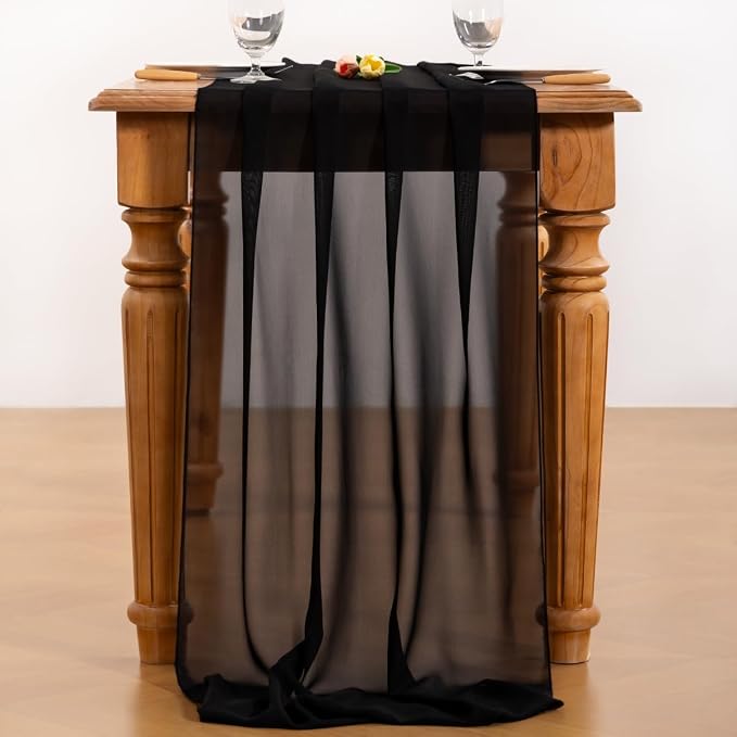 Black Chiffon Table Runner Summer Boho Wedding Birthday Party Decor | 10ft - Image 5