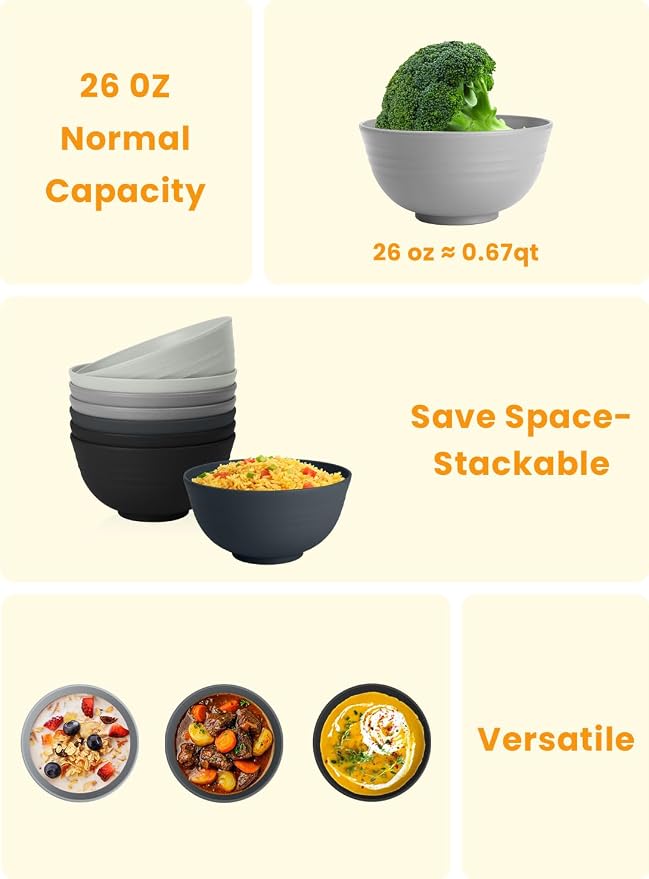 Cereal Bowl Set, Wheat Straw Fiber Unbreakable Lightweight Bowls Set - Image 4