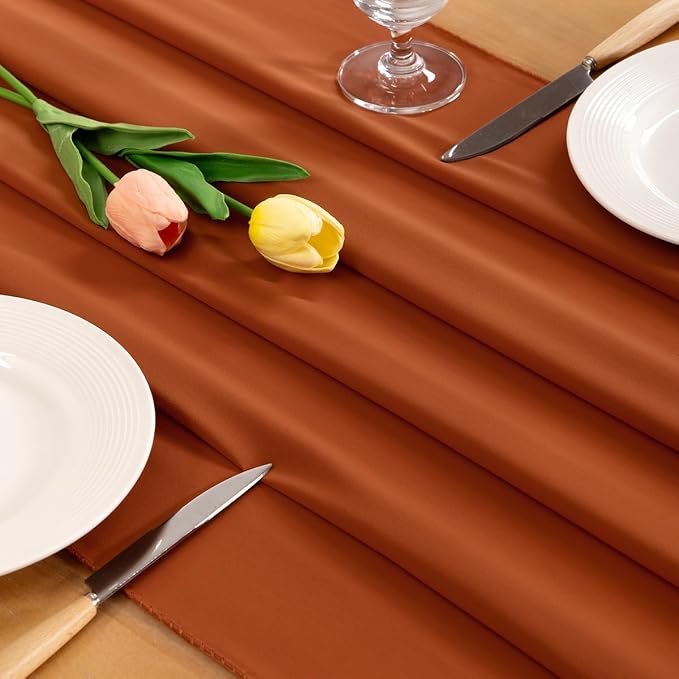 TerracottaChiffon Table Runner Summer Boho Wedding Birthday Party Decor | 10ft - Image 2