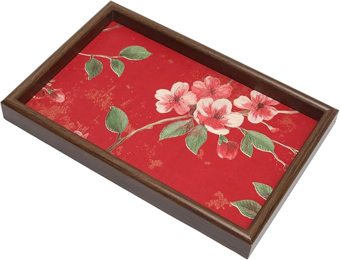 Wooden Valet Tray with Floral Base by Unknown