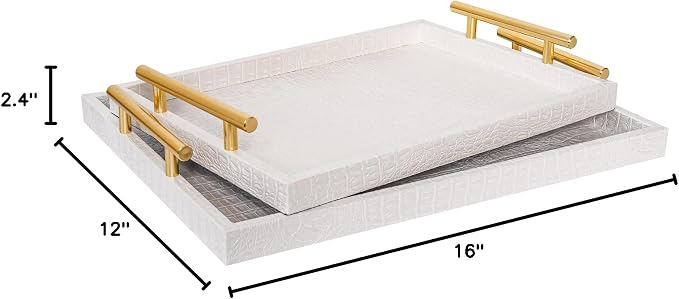 Set of 2 Modern Elegant Large Wood Serving Tray, Rectangle Decorative Tray - Image 10