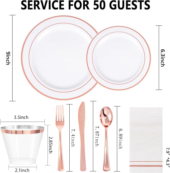 GATHER 350PCS Rose Gold Plastic Plates - Image 2