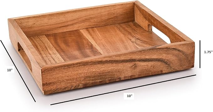 Acacia Wood Serving Tray with Handles, Wooden Serving Tray, Snack Tray - Image 6