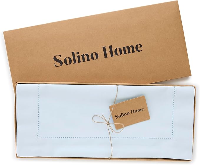 Solino Home Cotton Linen Table Runner Blue, Hemstitch Collection 14 x 36 in | - Image 5