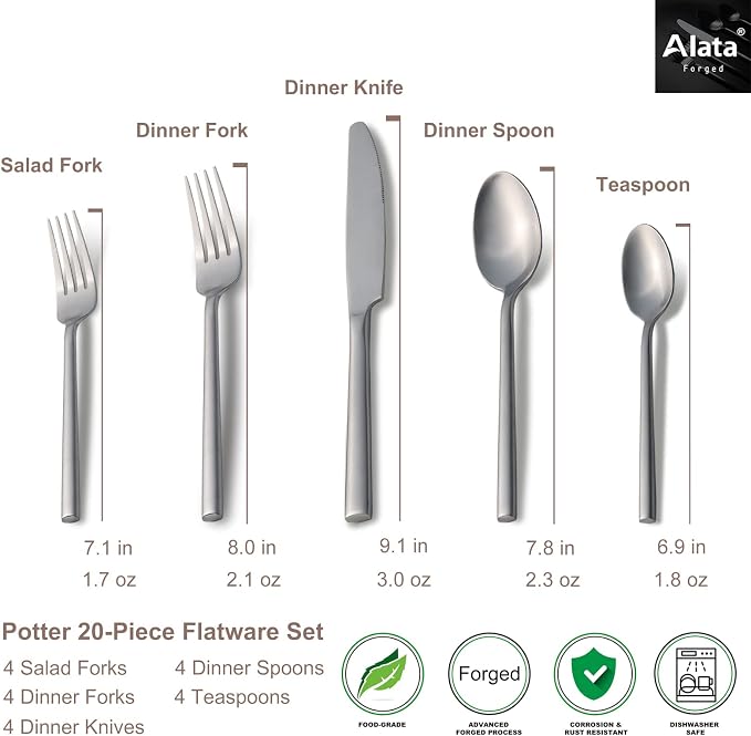 Alata Potter 20-Piece Forged Silverware Set, Service - Image 4