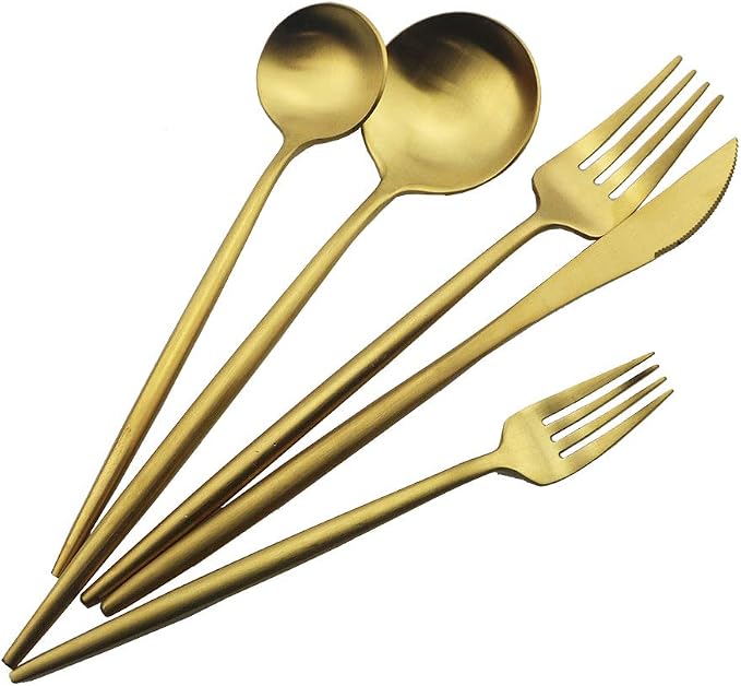 JASHII Luxury Gold Flatware, 20-piece Elegant Cute 18/10 Stainless Steel - Image 2