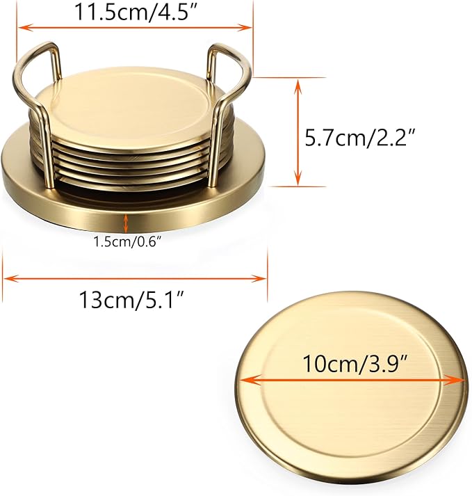 JUXYES Set of 6 Stainless Steel Metal Round Coaster - Image 3