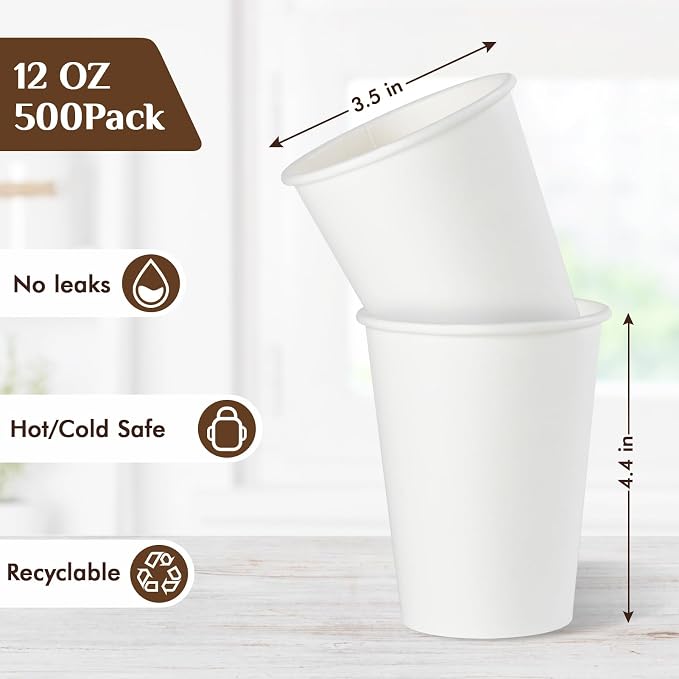 Vplus 500 Pack 12 OZ Paper Coffee Cups - Image 3