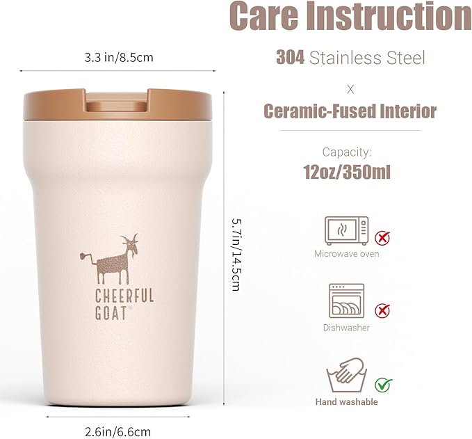 CHEERFUL GOAT Ceramic Lined Coffee Mug – Stainless Steel Travel insulated - Image 2