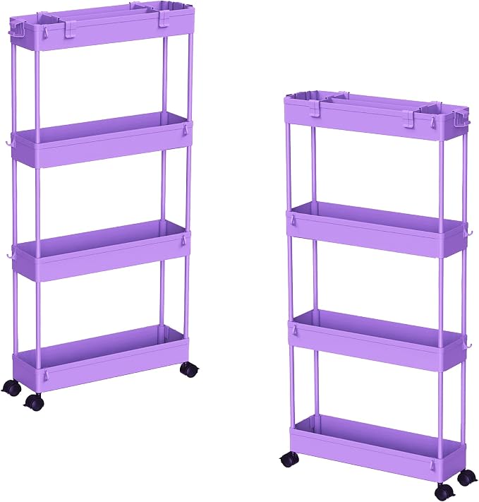 2-piece Set Slim Storage Cart 3 Tier, Bathroom Organizer Rolling Utility by Home