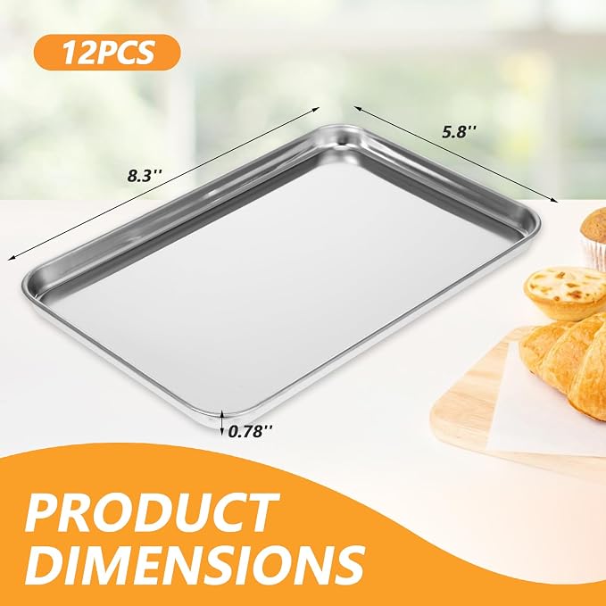 12 Pack Stainless Steel Plates, Metal Food Tray Plate, Small Baking Sheets - Image 2