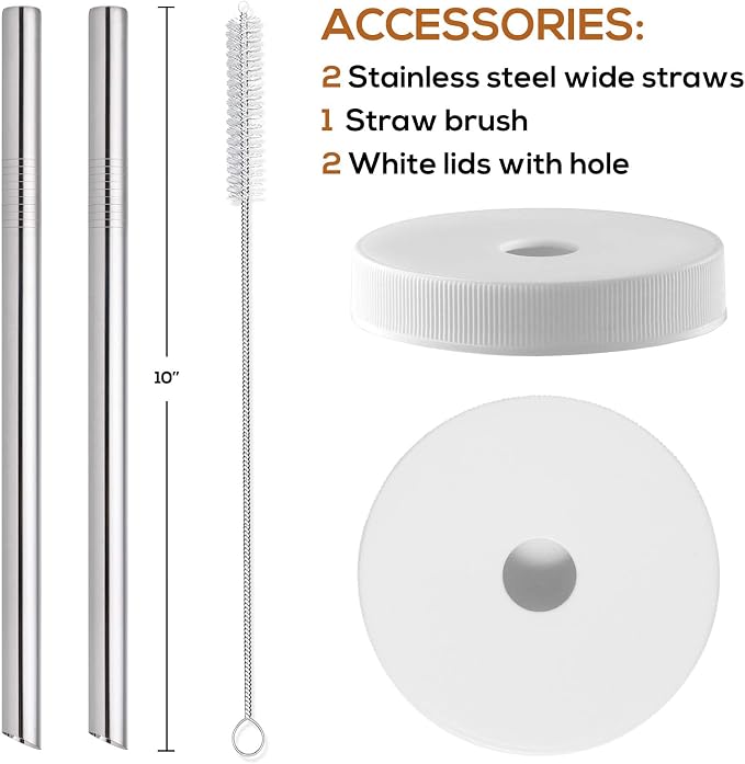 Glass Juicing Bottles with 2 Straws & 2 Lids w Hole- 16 OZ Travel Drinking Jars - Image 3